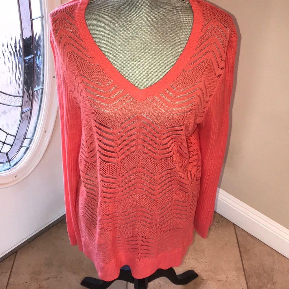 Open Weave V-Neck Tunic Sweater